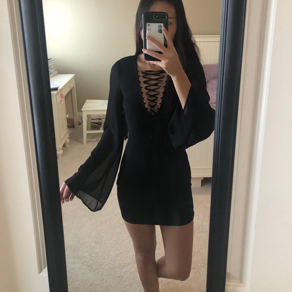 Black Dress with Sheer Sleeves